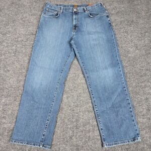 Orvis Mens Straight Leg Jeans Medium Wash Blue Denim 38x30 Stretch 26385